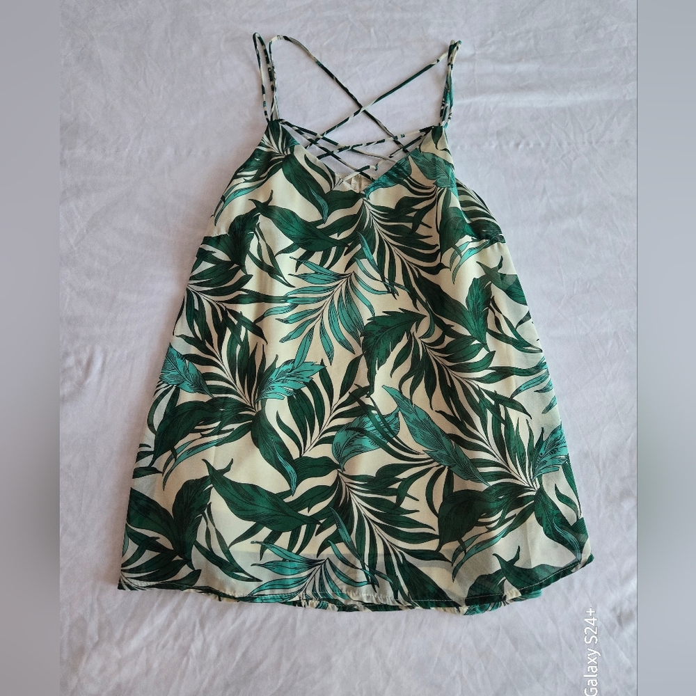 Japna Ivory Tropical Green Leaf Print Top
